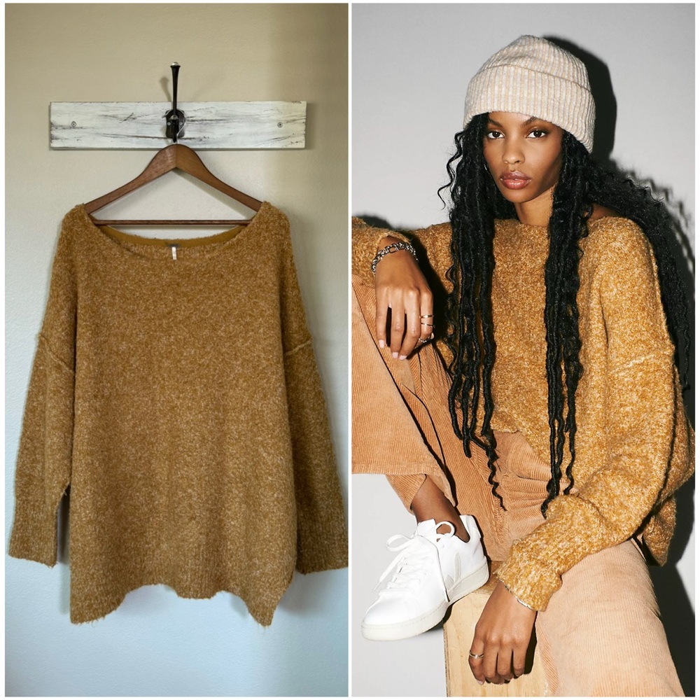 FREE PEOPLE M Oversized Moira Slouchy Tunic Sweater Honeycomb Copper • L XL XXL